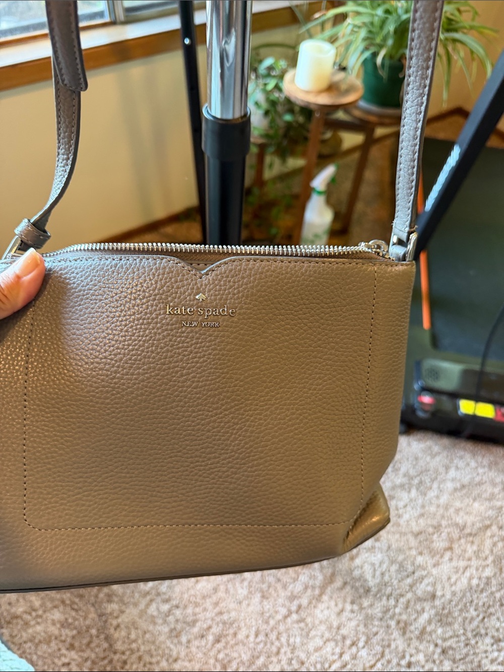 kate spade Taupe Pebbled Leather Crossbody with Adjustable Strap